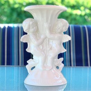 Double Cherub Off-White Ceramic Vase
